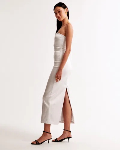 Abercrombie & Fitch Strapless Satin Sculpt Maxi Dress In White