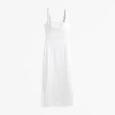 Abercrombie & Fitch Sculpting Stretch Satin Midi Dress In White