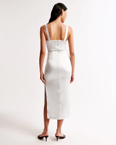 Abercrombie & Fitch Sculpting Stretch Satin Midi Dress In White