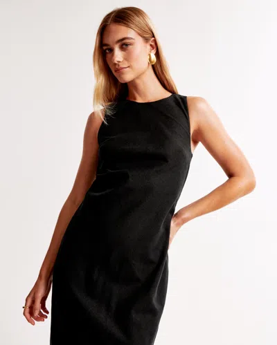 Abercrombie & Fitch High-neck Linen-blend Maxi Dress In Black