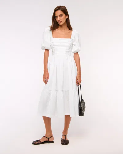 Abercrombie & Fitch The A&f Emerson Linen-blend Puff Sleeve Midi Dress In White