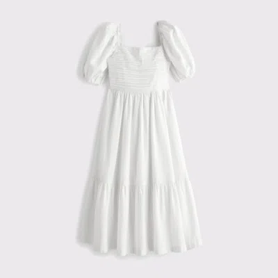 Abercrombie & Fitch The A&f Emerson Linen-blend Puff Sleeve Midi Dress In White