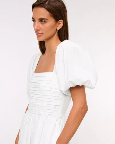 Abercrombie & Fitch The A&f Emerson Linen-blend Puff Sleeve Midi Dress In White