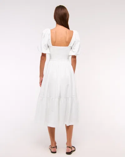 Abercrombie & Fitch The A&f Emerson Linen-blend Puff Sleeve Midi Dress In White