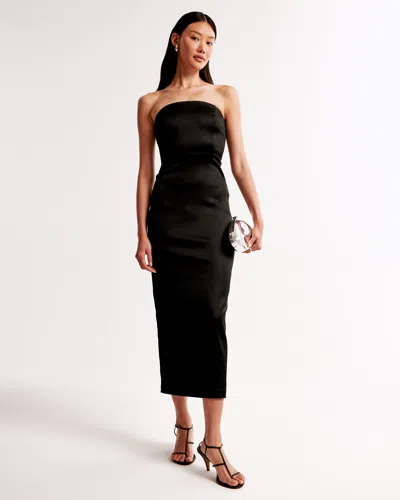 Abercrombie & Fitch Strapless Satin Sculpt Maxi Dress In Black