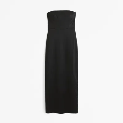 Abercrombie & Fitch Strapless Satin Sculpt Maxi Dress In Black
