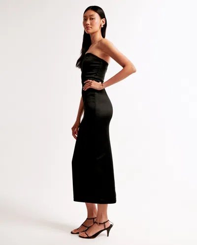 Abercrombie & Fitch Strapless Satin Sculpt Maxi Dress In Black