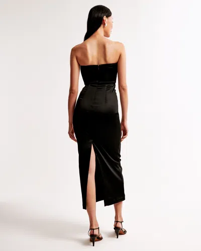 Abercrombie & Fitch Strapless Satin Sculpt Maxi Dress In Black