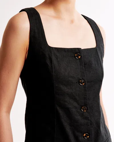 Abercrombie & Fitch The A&f Mara Squareneck Linen-blend Vest Mini Dress In Black