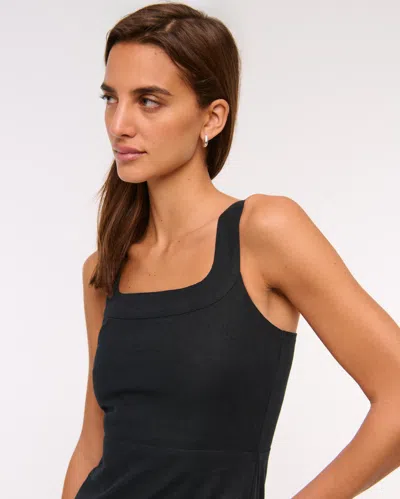 Abercrombie & Fitch Linen-blend Wide Strap Mini Dress In Black