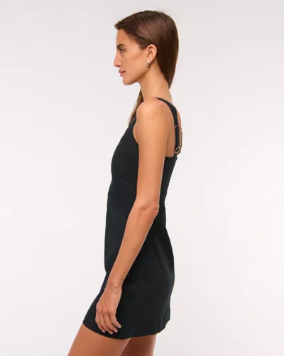 Abercrombie & Fitch Linen-blend Wide Strap Mini Dress In Black