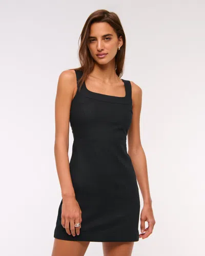 Abercrombie & Fitch Linen-blend Wide Strap Mini Dress In Black