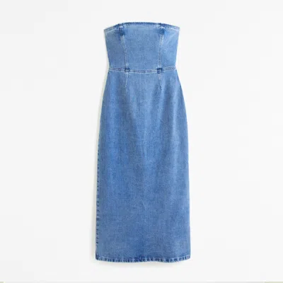 Abercrombie & Fitch Strapless Denim Midi Dress In Blue