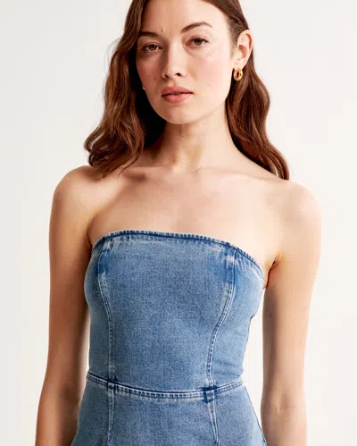 Abercrombie & Fitch Strapless Denim Midi Dress In Blue