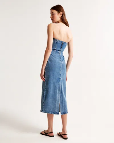 Abercrombie & Fitch Strapless Denim Midi Dress In Blue