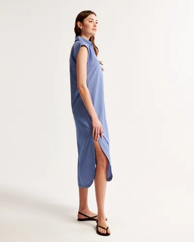 Abercrombie & Fitch Button-through Midi Shirt Dress In Blue