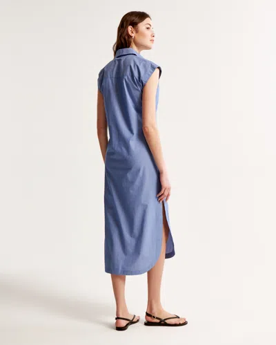 Abercrombie & Fitch Button-through Midi Shirt Dress In Blue