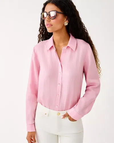 Lilly Pulitzer Sea View Metallic Linen Button Down Shirt In Pink