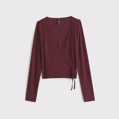Abercrombie & Fitch Ypb Long-sleeve Mesh Wrap Top In Burgundy