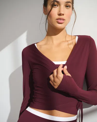 Abercrombie & Fitch Ypb Long-sleeve Mesh Wrap Top In Burgundy