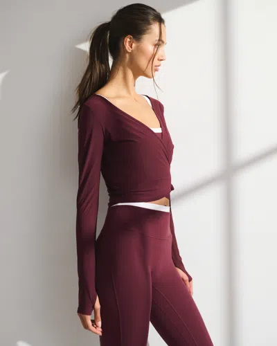 Abercrombie & Fitch Ypb Long-sleeve Mesh Wrap Top In Burgundy