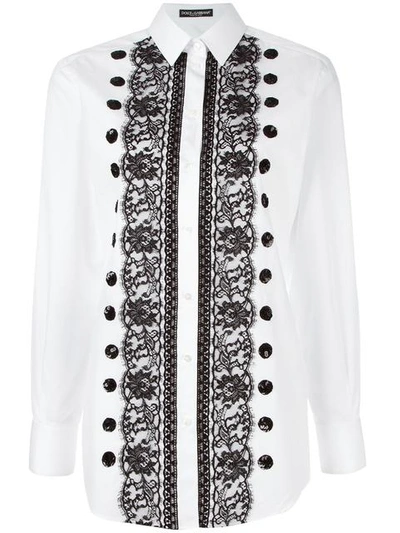 Dolce & Gabbana Sequin & Lace-embellished Poplin Shirt In White