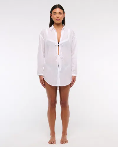 Abercrombie & Fitch Tie-front Shirt Dress Coverup In White