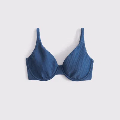Abercrombie & Fitch Curve Love High Apex Underwire Bikini Top In Blue