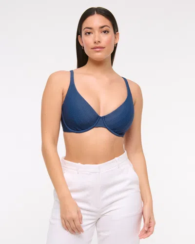 Abercrombie & Fitch Curve Love High Apex Underwire Bikini Top In Blue