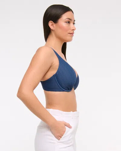 Abercrombie & Fitch Curve Love High Apex Underwire Bikini Top In Blue