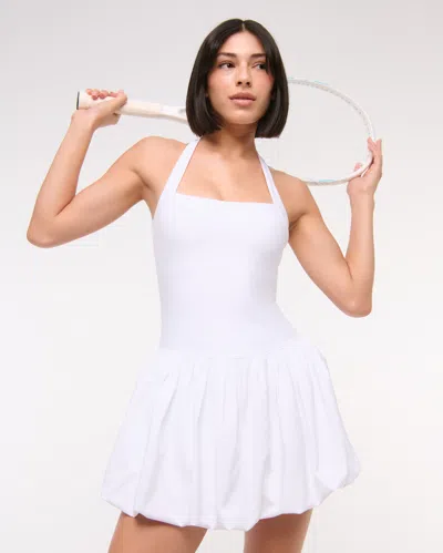 Abercrombie & Fitch Ypb Motiontek Halter Bubble Hem Mini Dress In White