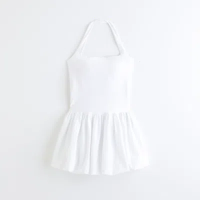 Abercrombie & Fitch Ypb Motiontek Halter Bubble Hem Mini Dress In White