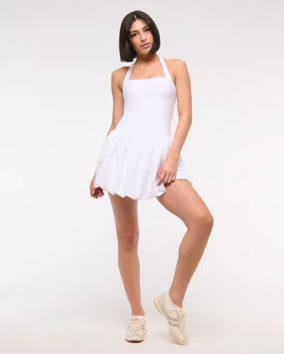 Abercrombie & Fitch Ypb Motiontek Halter Bubble Hem Mini Dress In White