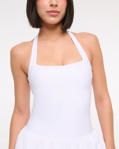Abercrombie & Fitch Ypb Motiontek Halter Bubble Hem Mini Dress In White