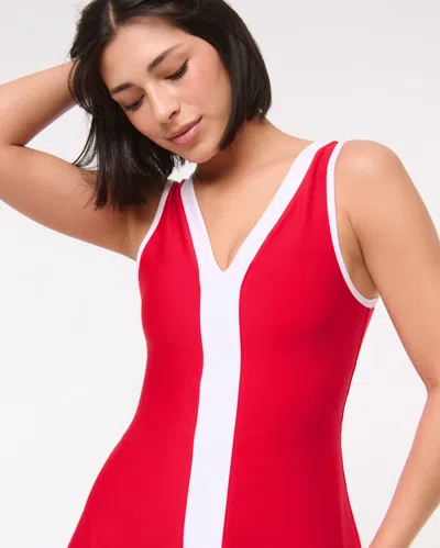 Abercrombie & Fitch Ypb Sculptlux V-neck Mini Dress In Red