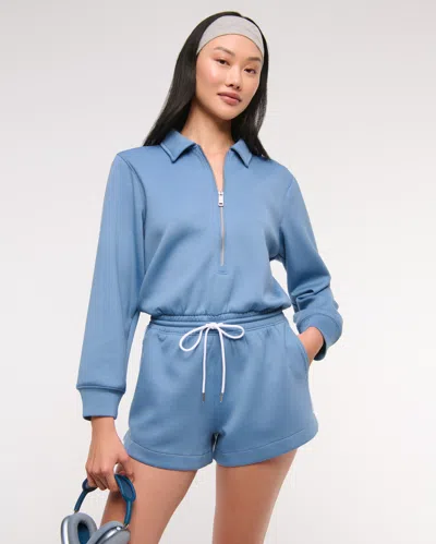 Abercrombie & Fitch Ypb Neoknit Long-sleeve Half-zip Romper In Blue