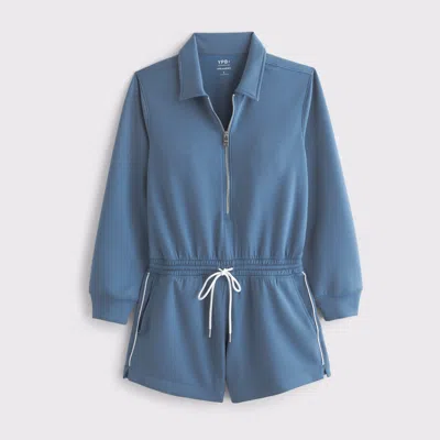 Abercrombie & Fitch Ypb Neoknit Long-sleeve Half-zip Romper In Blue