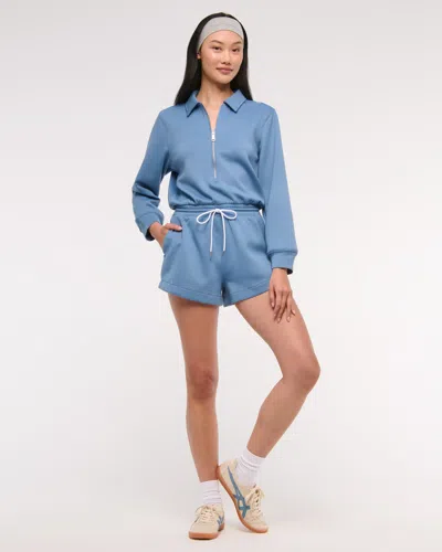 Abercrombie & Fitch Ypb Neoknit Long-sleeve Half-zip Romper In Blue