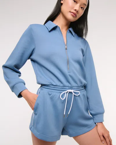 Abercrombie & Fitch Ypb Neoknit Long-sleeve Half-zip Romper In Blue
