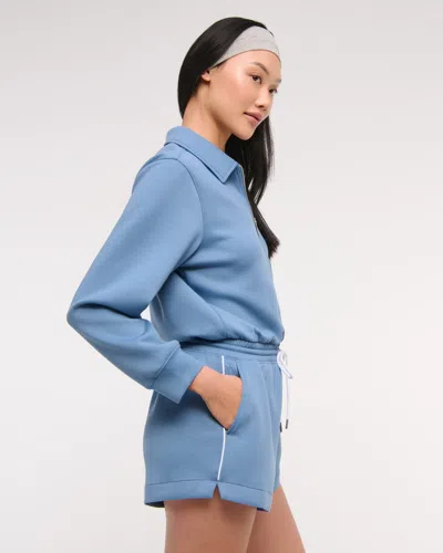 Abercrombie & Fitch Ypb Neoknit Long-sleeve Half-zip Romper In Blue