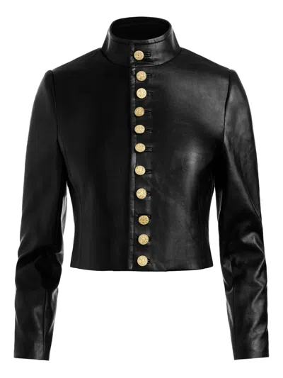Alice And Olivia Emerson Buttoned Military Jacket In Black