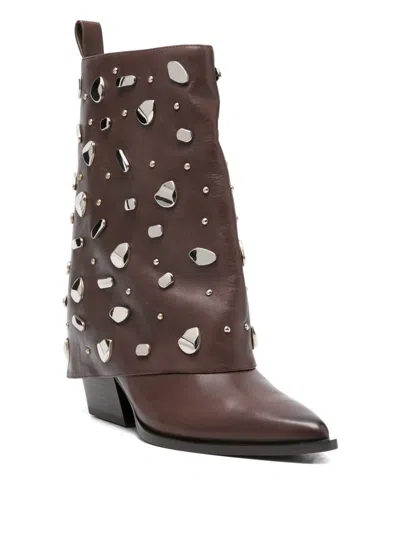 Marc Ellis 65mm Studded Ankle Boots In Brown