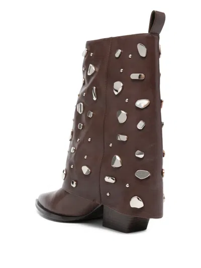 Marc Ellis 65mm Studded Ankle Boots In Brown