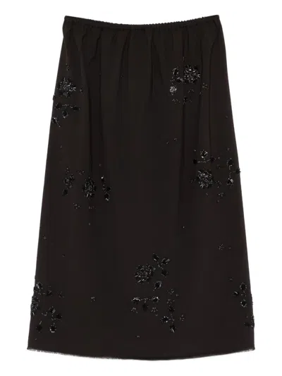 Cordera Floral-beading Midi Skirt In Brown