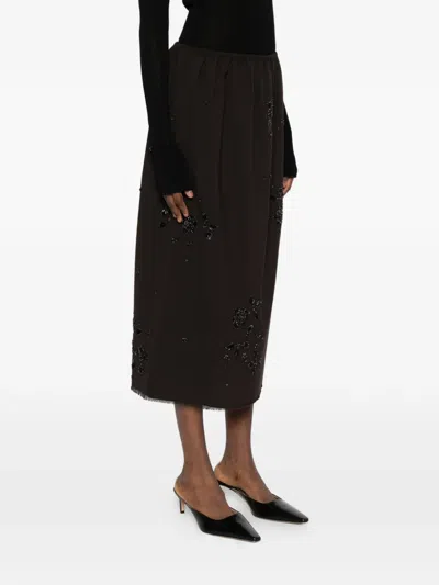 Cordera Floral-beading Midi Skirt In Brown