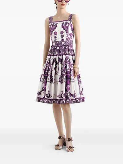 Dolce & Gabbana Midi Dress Button Detail Floral Majolica In Multi