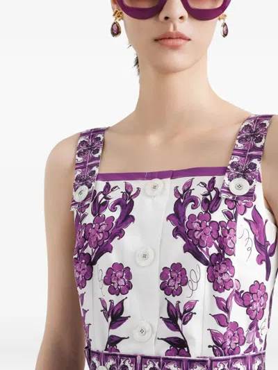 Dolce & Gabbana Midi Dress Button Detail Floral Majolica In Multi