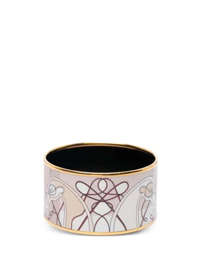 Pre-owned Hermes 2000-2015 Extra Wide Enamel Coup De Fouet Au Bloc Bracelet Costume Bracelet In Gold