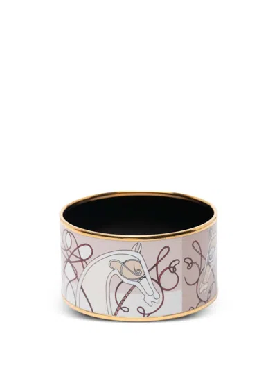 Pre-owned Hermes 2000-2015 Extra Wide Enamel Coup De Fouet Au Bloc Bracelet Costume Bracelet In Gold