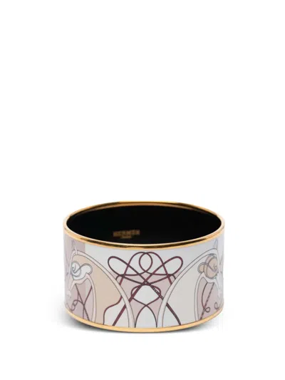 Pre-owned Hermes 2000-2015 Extra Wide Enamel Coup De Fouet Au Bloc Bracelet Costume Bracelet In Gold